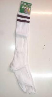 Scholastic White Maroon Stripes Socks Xl